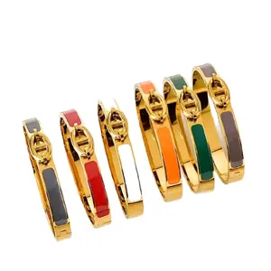 1pc Golden Glow Bangle Bracelet 18KGP - Elegant Gold-Tone with l Enamel Accents for Daily Wear all Special Occasions Finish Timeless