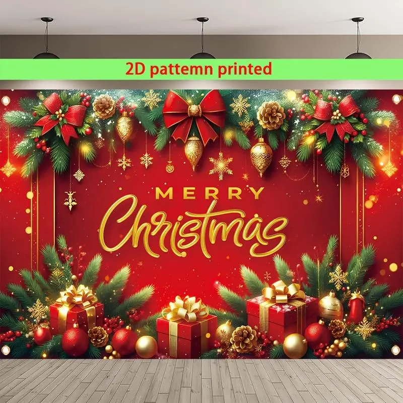 2D flat, A Christmas party background banner with Merry Christmas text pattern design, suitable for Christmas party gifts, home and outdoor hanging props, background cloth