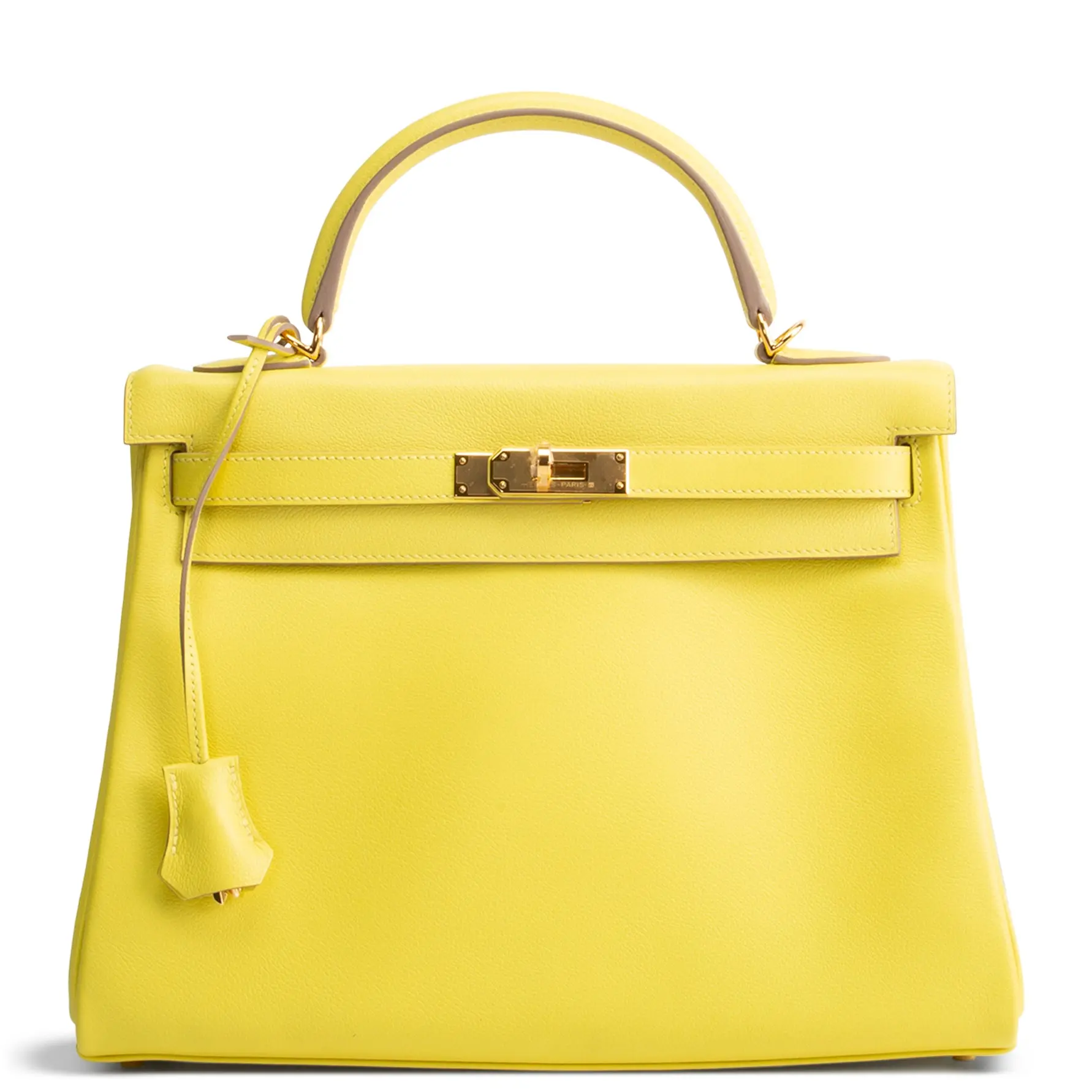 Pre-owned Hermés Evercolor Leather Shoulder Bags HERMES Kelly II 32 Retourne Evercolor Lime (w/ Gold Hardware)