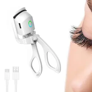 Rechargeable Heated Eyelash Curlers,Rapid Heated Lash Curler with Sensing Heating Silicone Pad, 2 Heating Modes Quick Natural Curling for Long Lasting White