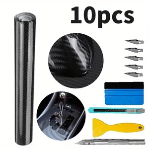 [Hand Tools Kits] 6D Black Carbon Fiber Vinyl Wrap Set,Including Tool Kits,High Glossy Black Car Vinyl Film Roll,Air Release Technology Auto Accessories,Car Moto DIY Interior Exterior