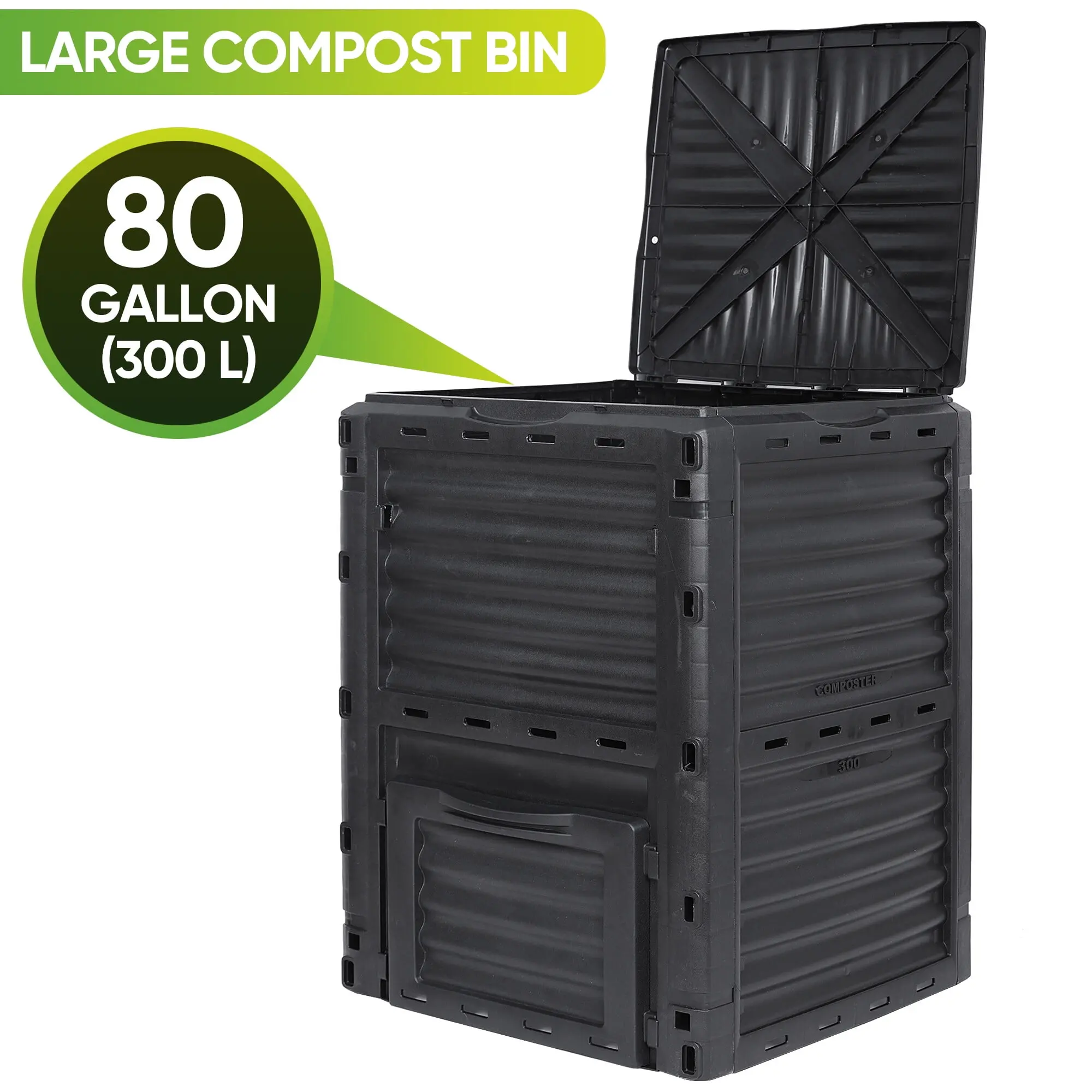 Segawe 80Gal PP Plastic Soil Composting Bin - Freestanding Manual Container with Ventilation Holes, All Accessories, Large-Capacity Outdoor Mixing Bin,summerwins
