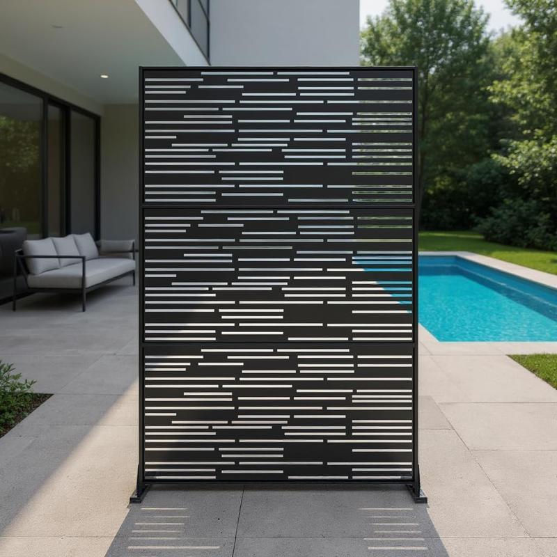 Freestanding Metal Privacy Screen Room Divider - 72x47 in (72" h x 47" w) Corrosion Resistant Galvanized Steel Frame, Vertical/Horizontal Stable Stand, Laser Cut Art Indoor-Outdoor Furniture for Small Spaces, Apartment Balcony Balconies to Hide AC or Bins
