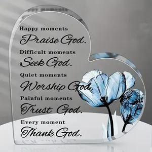 Heart Shaped Acrylic Ornament, Christian Bible Verses Decor, Christian Gift for Woman, Prayers Religious Gift, Positive Quotes Inspirational Gift, Heart Plaque, Signs, Signage