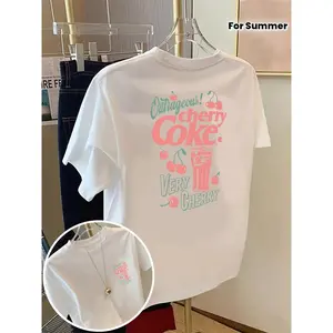 Short-Sleeved T-Shirt With Front And Back Design - Cherry Coke, Stylish Print For Women, Trendy Spring And Summer T-Shirt, A Fashionable Item