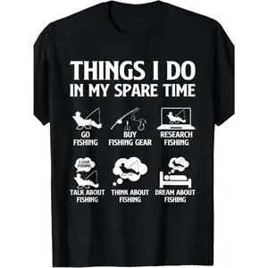 Things I Do In My Spare Time Fishing Boys Men Bass Fishing T-Shirt, Short Sleeve Round Neck T-Shirt, Machine Washable