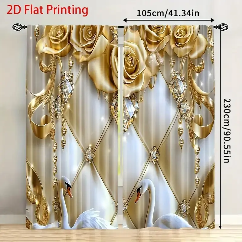 2-Piece Creative Curtain Set, 2D Flat Print Design, Ideal for Living Room Decor, Perfect Gift for Loved Ones, Enhance Your Space Aesthetics, Window Curtain, Home Decoration Curtain, Window Decorations Supplies