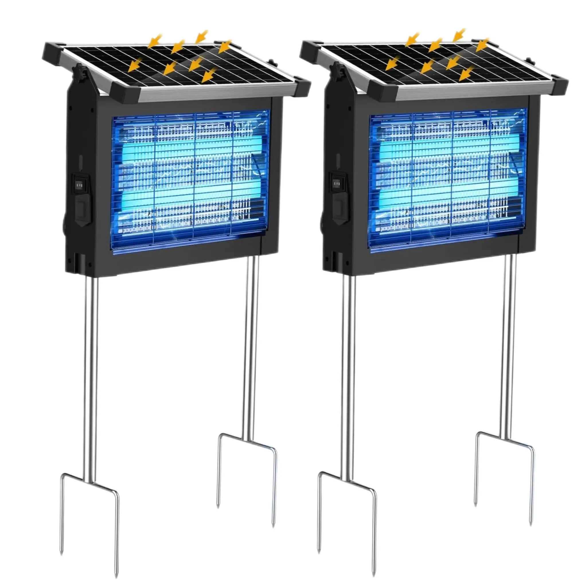 Solar Mosquito Killer Outdoor, 4500V Electric Bug Zapper with UV Attraction Light, Rechargeable Waterproof Fly Trap, Automatic Night Protection for Backyard Patio Garden