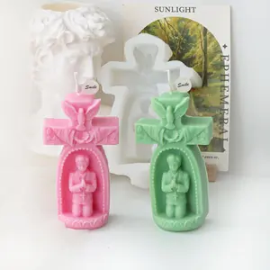 Boy & Girl Silicone Candle Mold Cross figure Sculpture plaster resin craft DIY Tool Silicone Scented Candle Soap Mould For Candle Maker DIY Enthusiast Perfect Gift for Religious Occasions Crafting Lovers