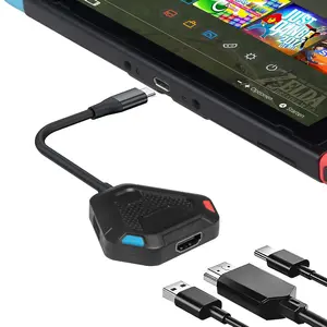 Three-in-one switch base, suitable for switch-on/off / touchscreen devices. Portable S switch TV adapter, equipped with 4K HDMI interface, USB 3.0 interface, Type C PD2.0 charging interface, NS interface station, USB C to HDMI (black)
