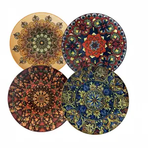 Romantic Ceramic Dinnerware Set, 2-Piece Floral Pattern Plates for Salad Pasta Steak Chicken Soup, Perfect Gift Home Restaurant Use, Boho Colourful Tableware