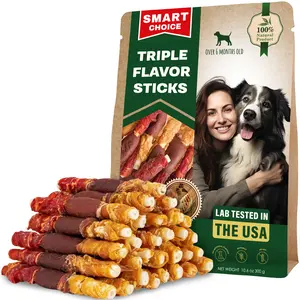 Triple Flavor Dog Rawhide Treats -  Long Lasting Chews for Large & Small Dogs Chicken