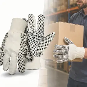 Boss Men's Indoor/Outdoor Dotted Work Gloves White L 1 Pair, cotton polyester blend, PVC dotted palm fingers, nonslip grip, clute cut, knit wrist, breathable hand protection, tool handling, gardening, DIY repair, yard work, moving, warehouse, assembly