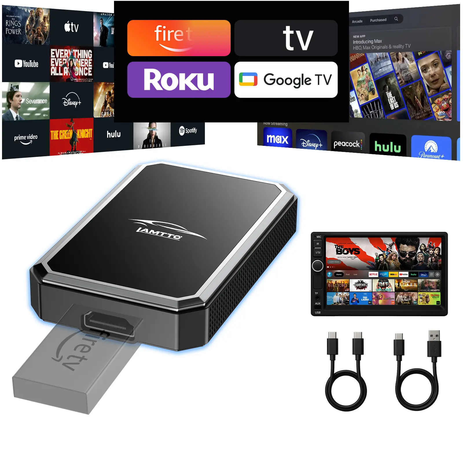 LAMTTO Wireless CarPlay Adapter for iPhone Users Only | Converts Factory Wired CarPlay to Wireless Cars | HDMI Input to Connect a TV Stick for Streaming on the Touchscreen  | NOT for Android Auto | NOT for Tesla/BMW | Car Accessories 2026 for Summer