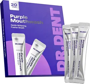 DR.DENT Purple Mouthwash for Teeth Whitening - Color Correcting Mouthwash Sachets - Peroxide Free, Alcohol Free - Freshens Breath, Supports Gum Health - Vegan, Mint Flavor (20 pc)