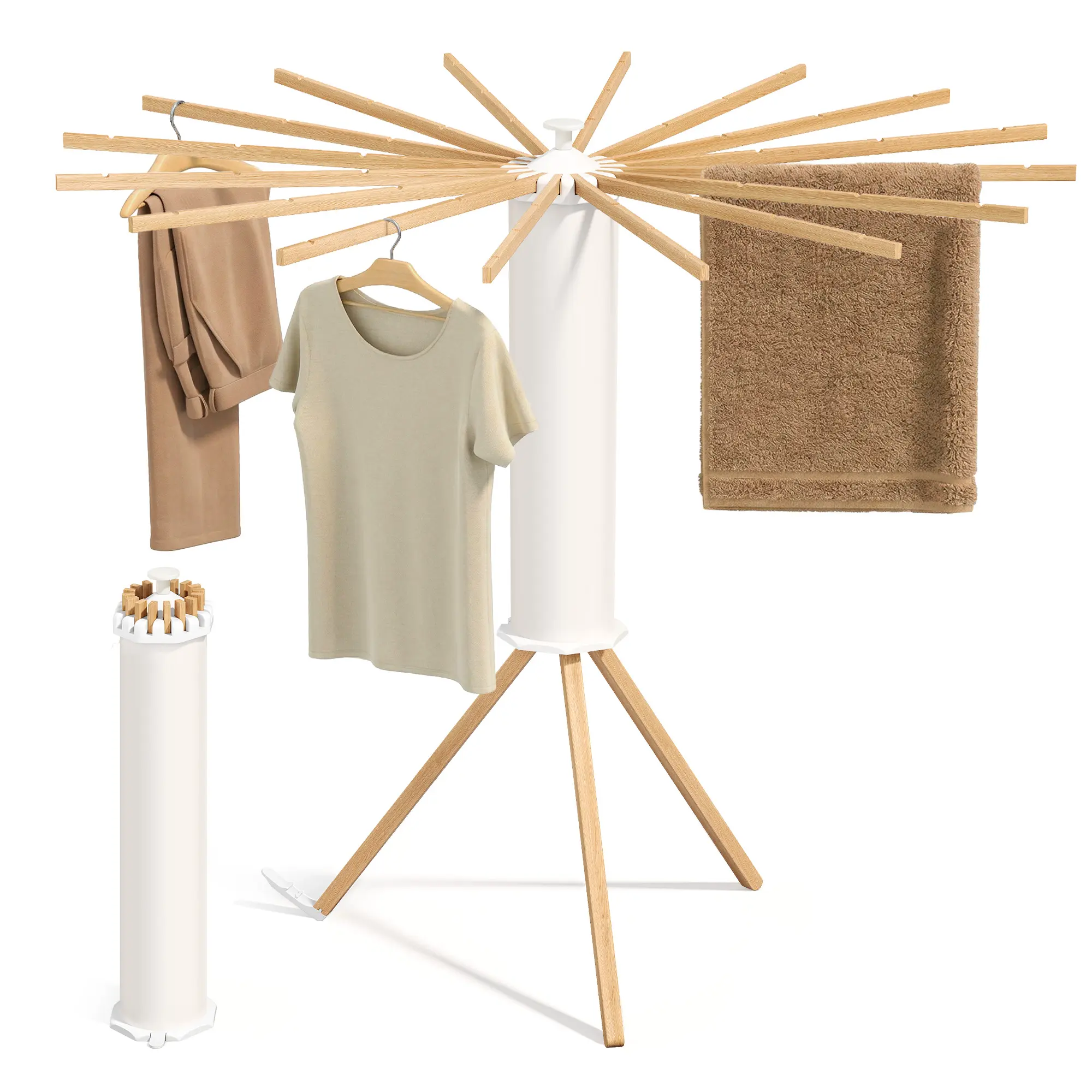 SONGMICS Foldable 360-Degree Rotatable Tripod Clothes Drying Rack, Tripod Frame with 16 Pull-Out Rods, Compact Portable Floor-Standing Airer for Laundry Room, Balcony | Home Supplies Laundry Tools & Accessories