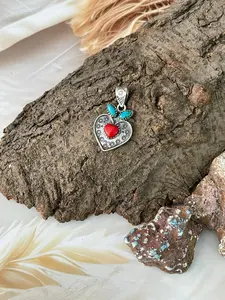 Handmade Sterling Silver Rosarita with Kingman Turquoise Cherry Heart Pendant "Signed Nizhoni"