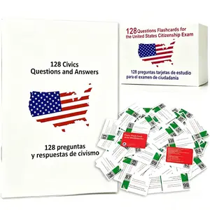 Bilingual US Citizenship Flash Cards Study Guide - 2026 USCIS 128 Questions & Answers Set, Spanish-English Easy-Reading Educational Supplies for Citizenship Prep, Computers & Office Stationery Aid