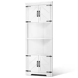 VEVOR 68" Tall Corner Storage Cabinet,  6 Tiers Farmhouse Storage Cabinet with 4 Wooden Doors & Adjustable Shelves, Freestanding Corner Kitchen Cabinet for Living Room, Kitchen, Laundry Room, White