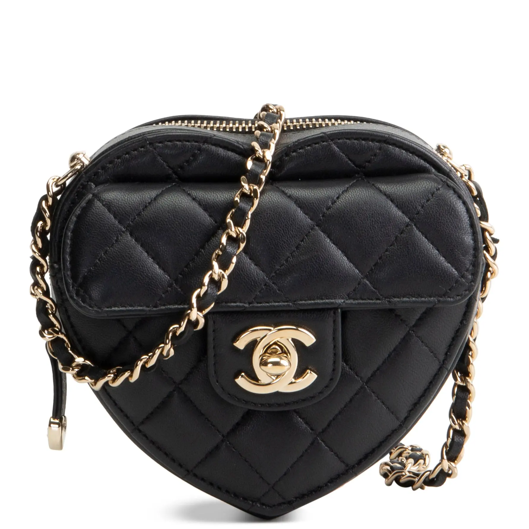 Pre-owned CHANEL Quilted Lambskin Leather Crossbody Bags CC Love Heart Bag Mini