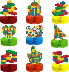 9 Pieces Building Block Birthday Party Supplies Building Block Honeycomb Centerpieces Boy Girl Birthday Party Decorations