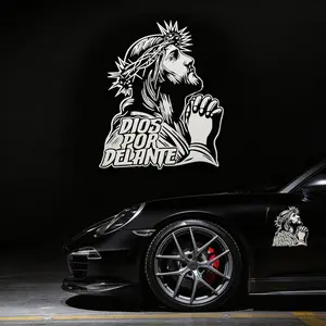 2Pcs Crown of Thorns Jesus - Dios Por Delante, Jesus Christ Decal Faithful Design Sticker For Cars, Trucks, SUVs, Glass Doors, Windows, and Fridges