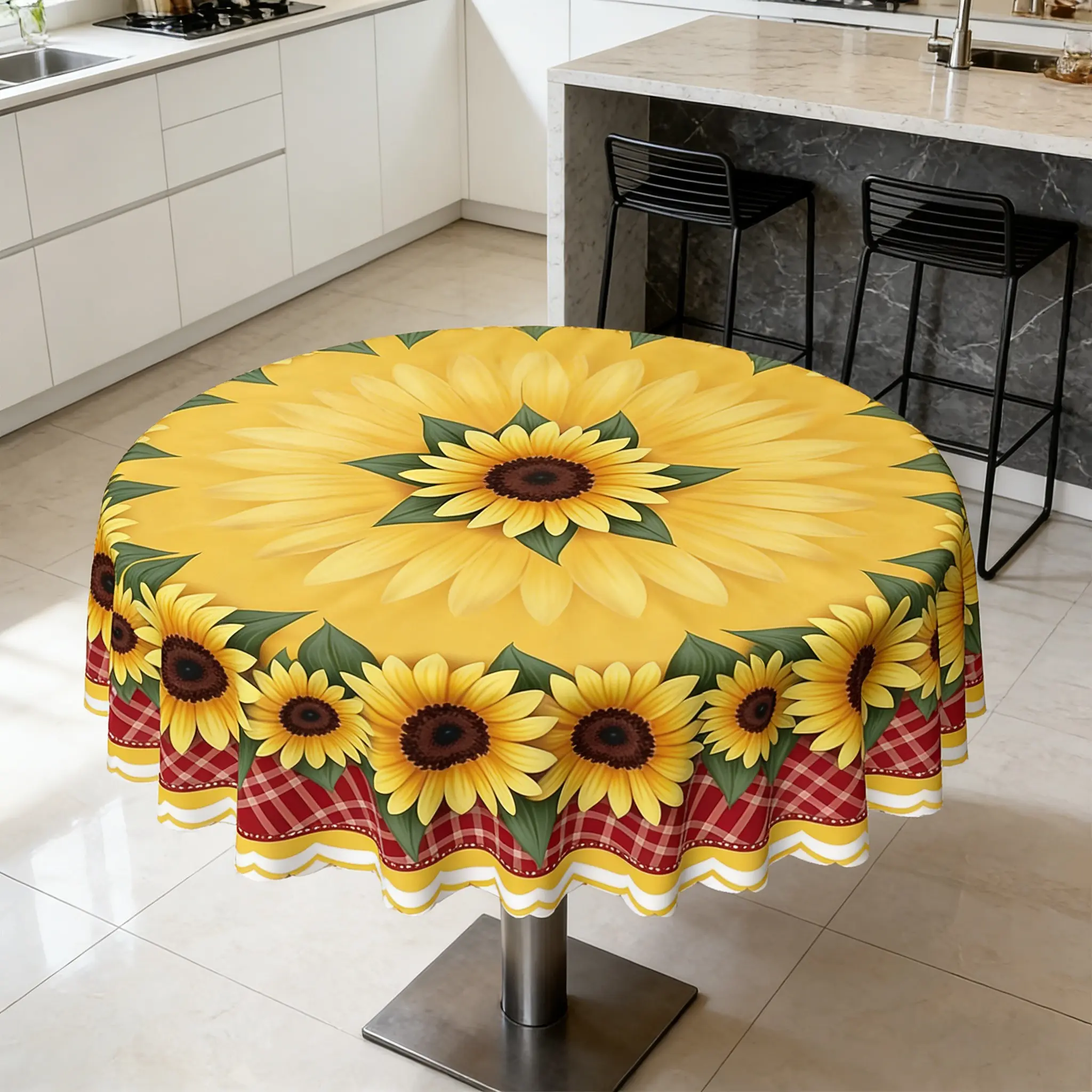 Vibrant Sunflower Round Tablecloth, Aesthetic Lightweight Polyester, Home Decor for Dining Room, Kitchen, Living Room, Parties