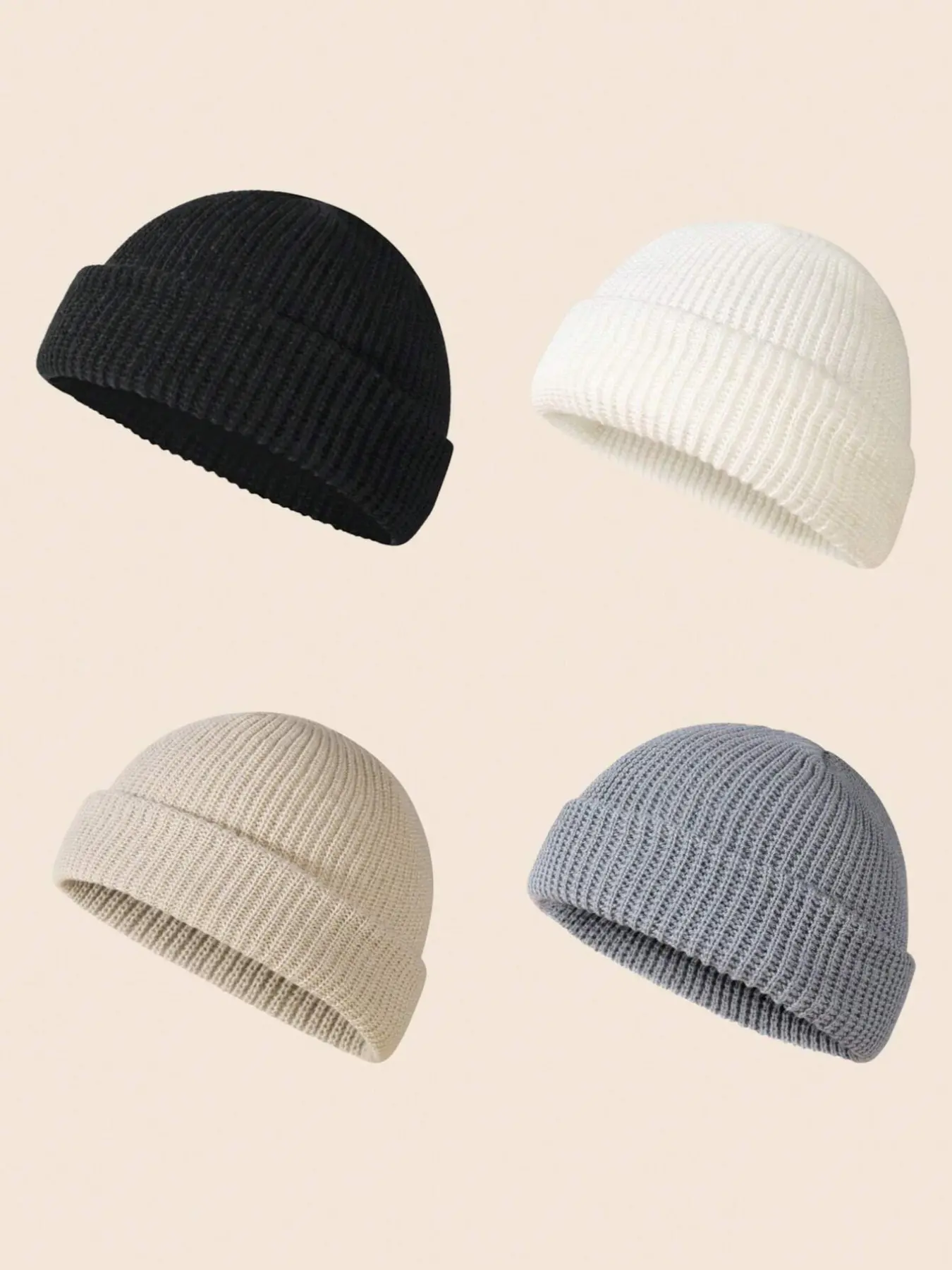 Men's Solid Color Beanie Set, Knit Style, Perfect for Fall & Winter Daily Wear, 4 Piece Pack, Casual Fashion Accessories, Knit Hats, Beanie Fitted, Knitted Hat