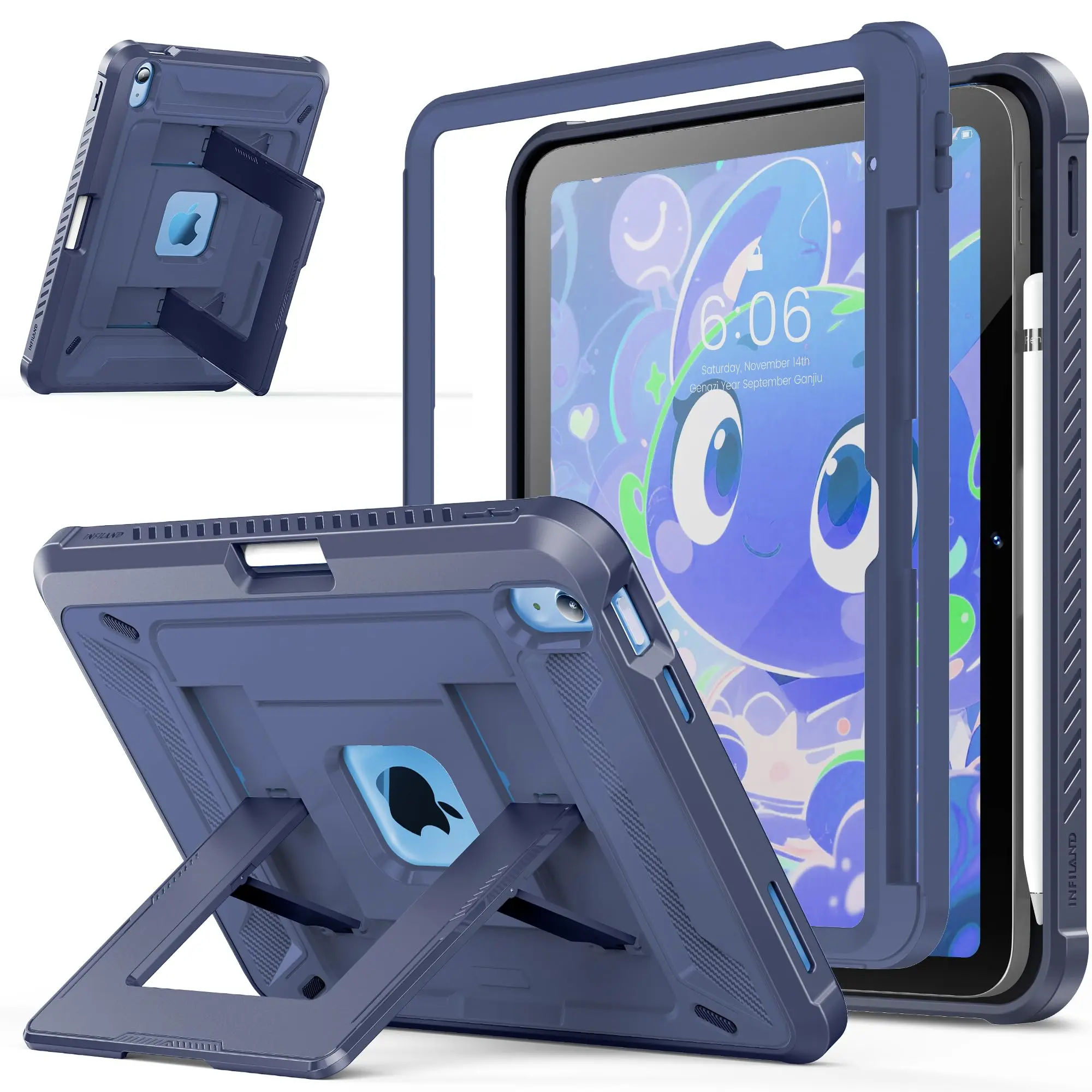 INFILAND Kids Case for iPad A16 11th Generation 11 Inch (2025), iPad 10th Generation 10.9 Inch (2022), Heavy Duty Rugged Shockproof Protective Cover with Kickstand