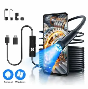 Endoscope Camera 2 M/5.8 ft with Light, Dual-Lens 1920P HD Borescope with 8 Adjustable LED Lights, IP67 Waterproof Boroscope Inspection Tools, Semi-Rigid Snake Camera for Android & Windows