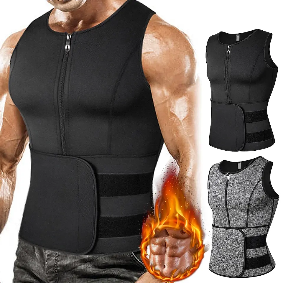 Men's 2-Pack Neoprene Sauna Vest Waist Trainer, Zipper-Closure Sports Clothing, Compression Shapewear with Soft Polyester-Nylon Fabric for Fitness Workouts