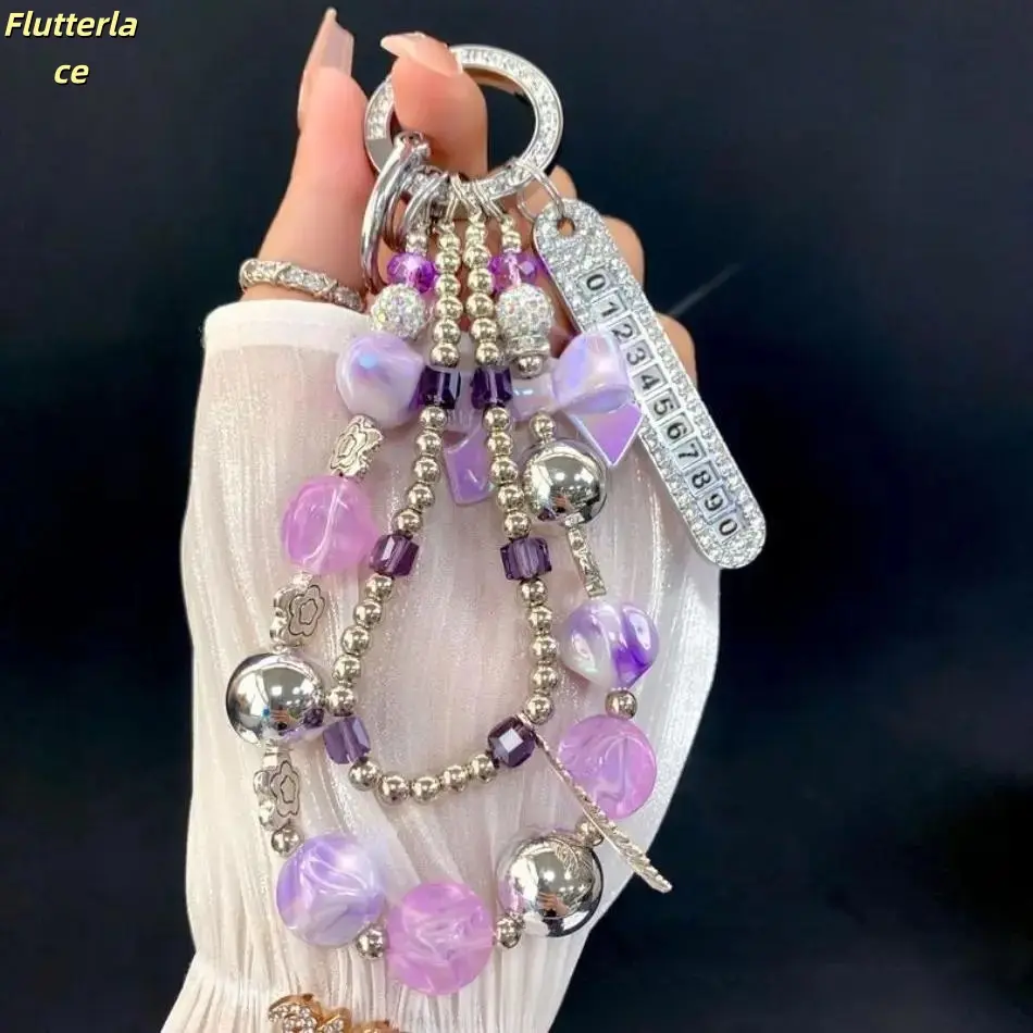 2026 New Rhinestone Butterfly Wristlet - Luxury Beaded Mobile Smartphone Cellphone Accessory for Cases, Bags, Vehicle Chains, Trendy Sparkly Leisure E-Sports Item, Perfect Gift for Women