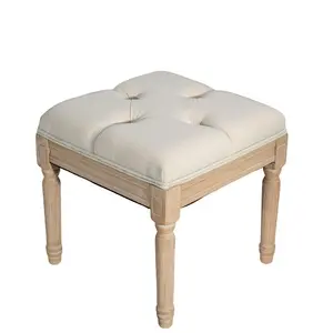 Small Padded Bench, Square Upholstered Rustic Ottoman Bench，Multi-Functional Tufted Footrest Stool for Makeup & Living Room