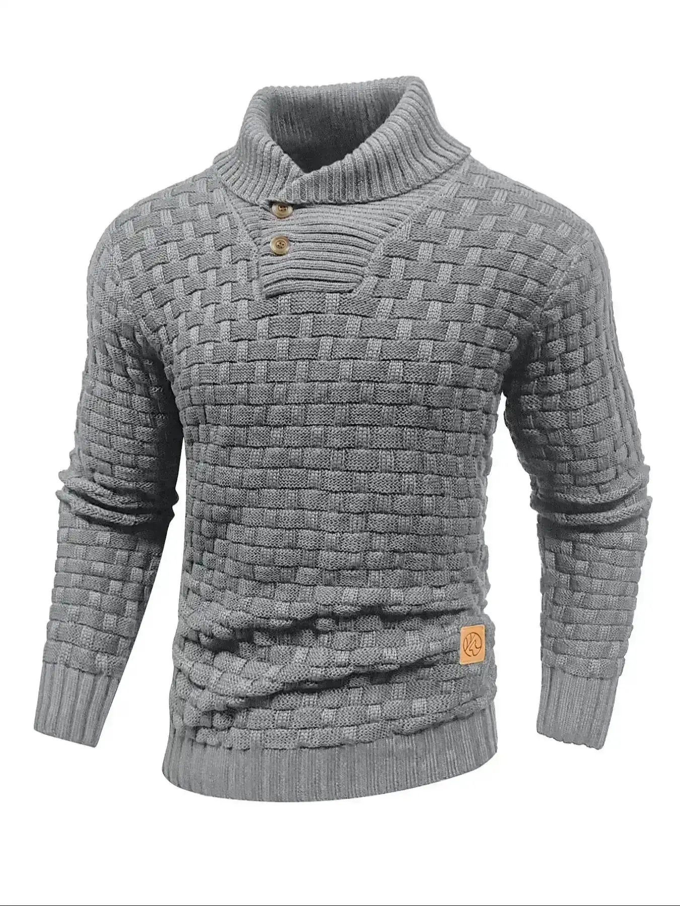 Popular Men's Fall Outfit: Turtleneck Long Sleeve Sweater, Casual Fitted Pullover with Multi-Button Design, Comfortable and Warm Knitted Fabric, Versatile for Commuting, Home Wear and Stylish Looks, Modern, Trendy