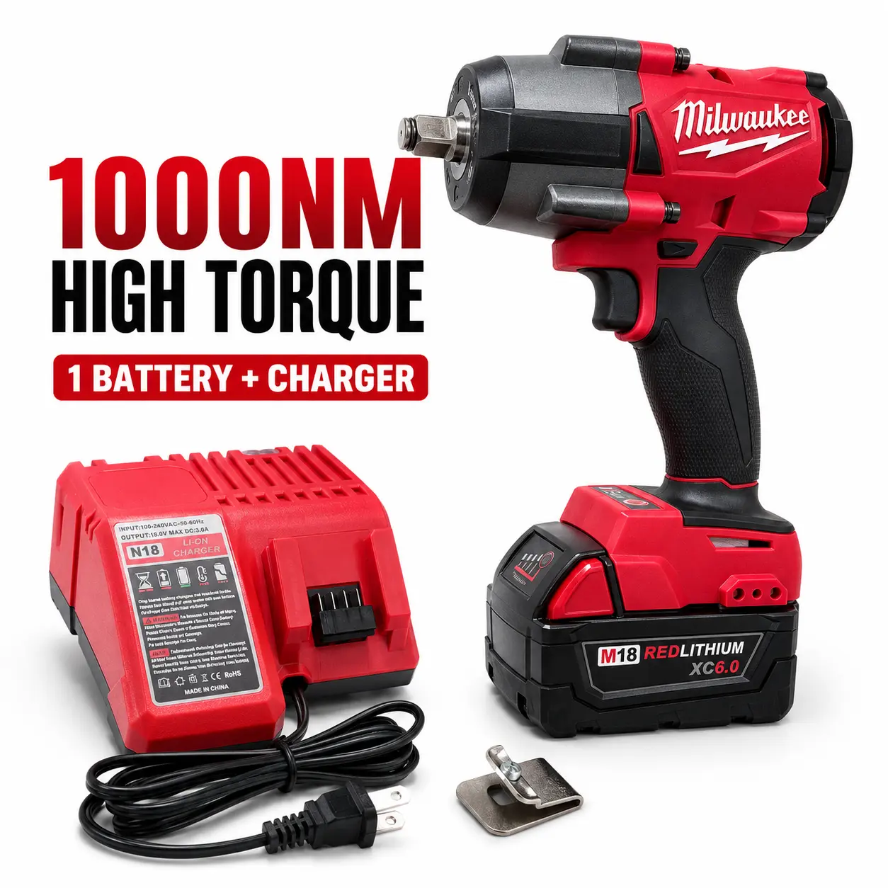 Milwaukee M18 Series Cordless Power Impact Wrench, 1000 Nm Torque, for Auto Mechanics, Fleet Repair