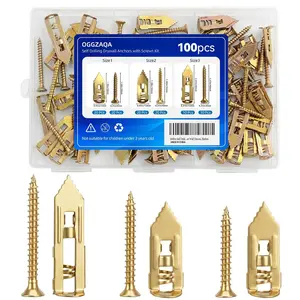100pcs Self Drilling Drywall Anchors with Screws Kit, 50 Sheetrock Anchors & 50 Screws, 3 Sizes,No Pre-Drilling Required, for Wall Decor, Shelves, Pictures Hanging