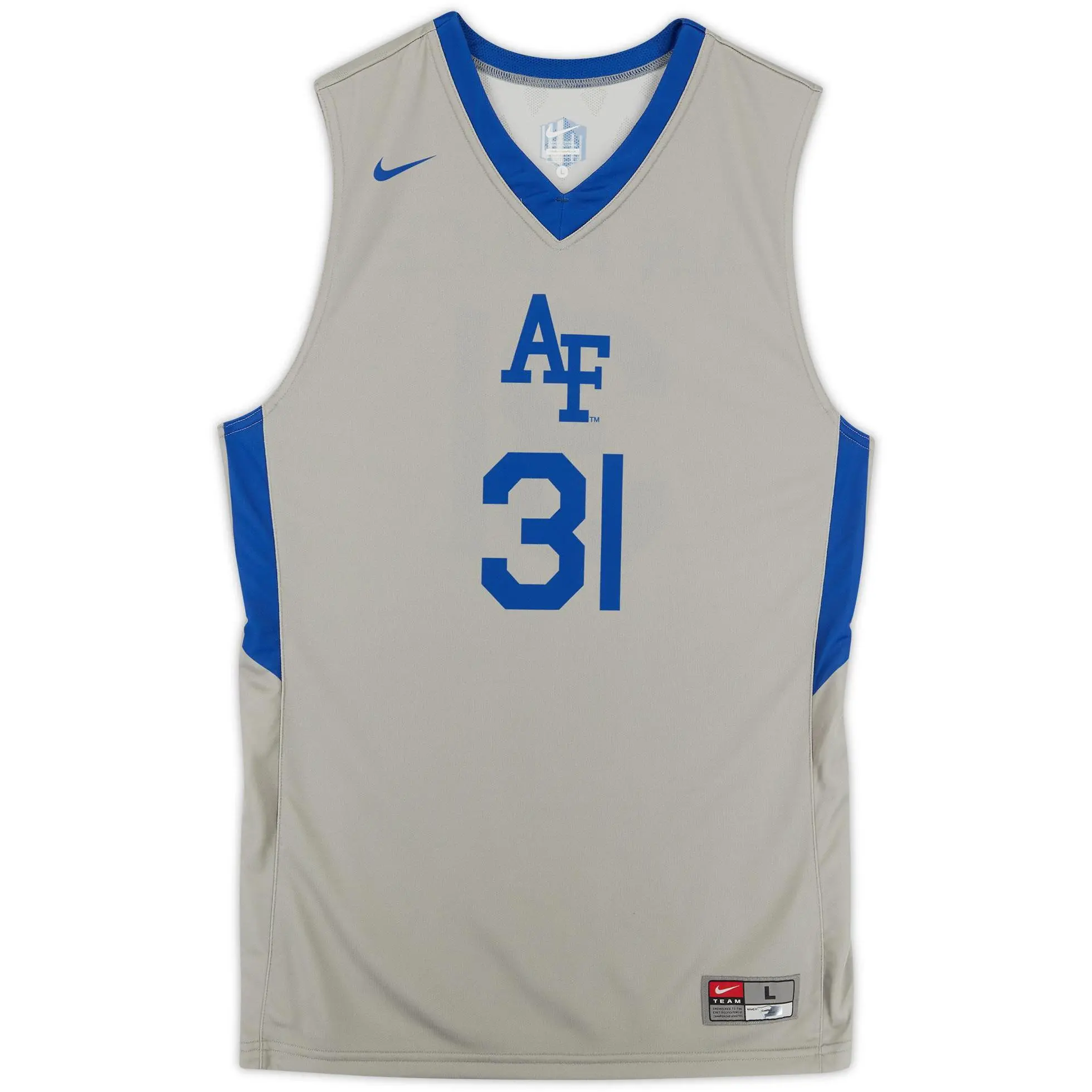 Air Force Falcons Team-Issued #31 Gray Jersey with Blue Collar from the Basketball Program - Size L - Fanatics Authentic Certified