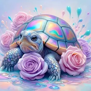 DIY 5D Diamond Painting Kit with Colorful Turtle Theme, Full Drill Mosaic Craft Diamond Art Tools for Home Wall Decoration Gift, 40x40cm