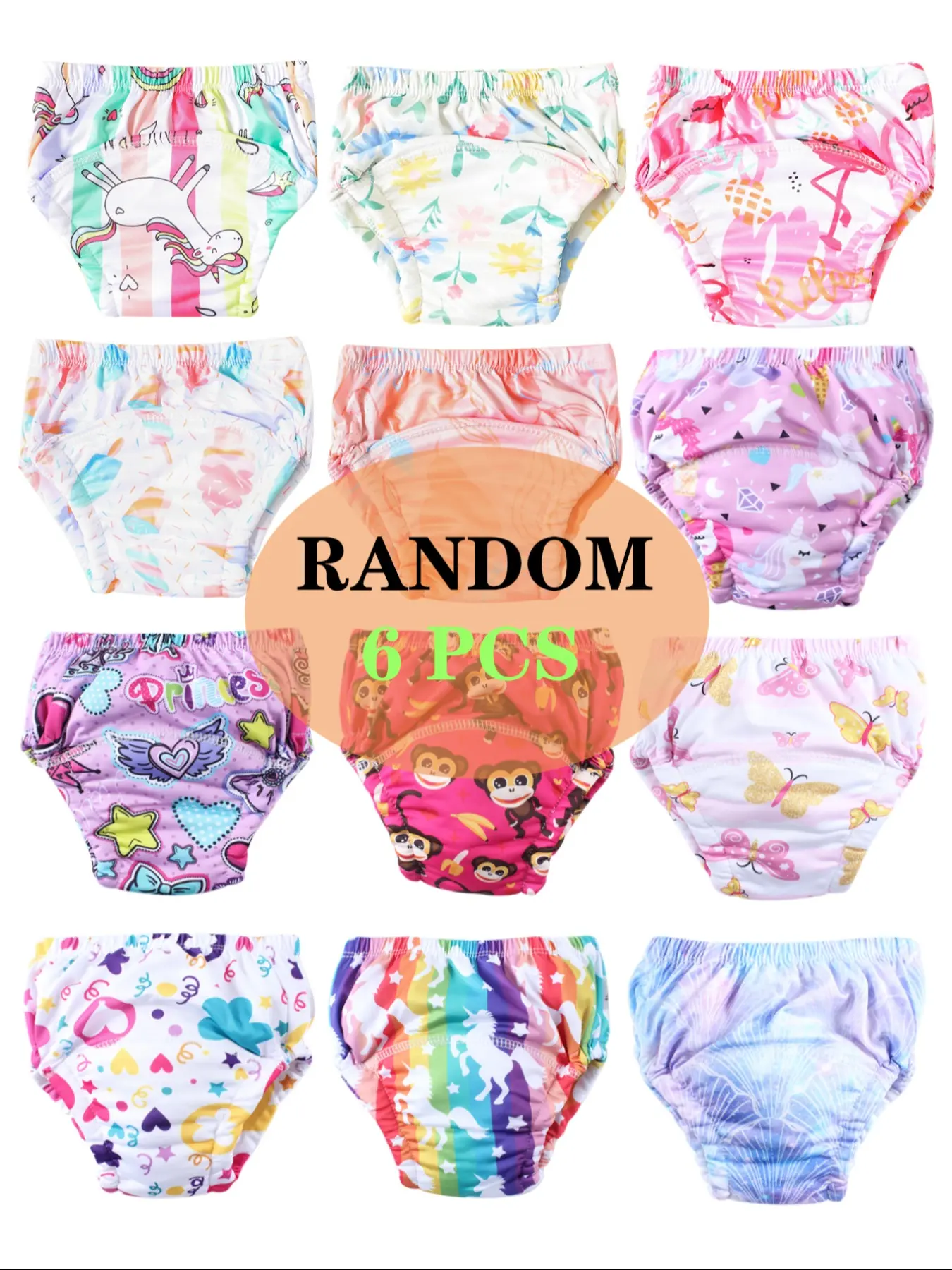 Random 6 Pcs Newborn Baby Boy Girl Cute Diaper Training Pants, Soft Comfortable Fabric, Washable Toddler Potty Training Shorts, All Seasons Use, Care