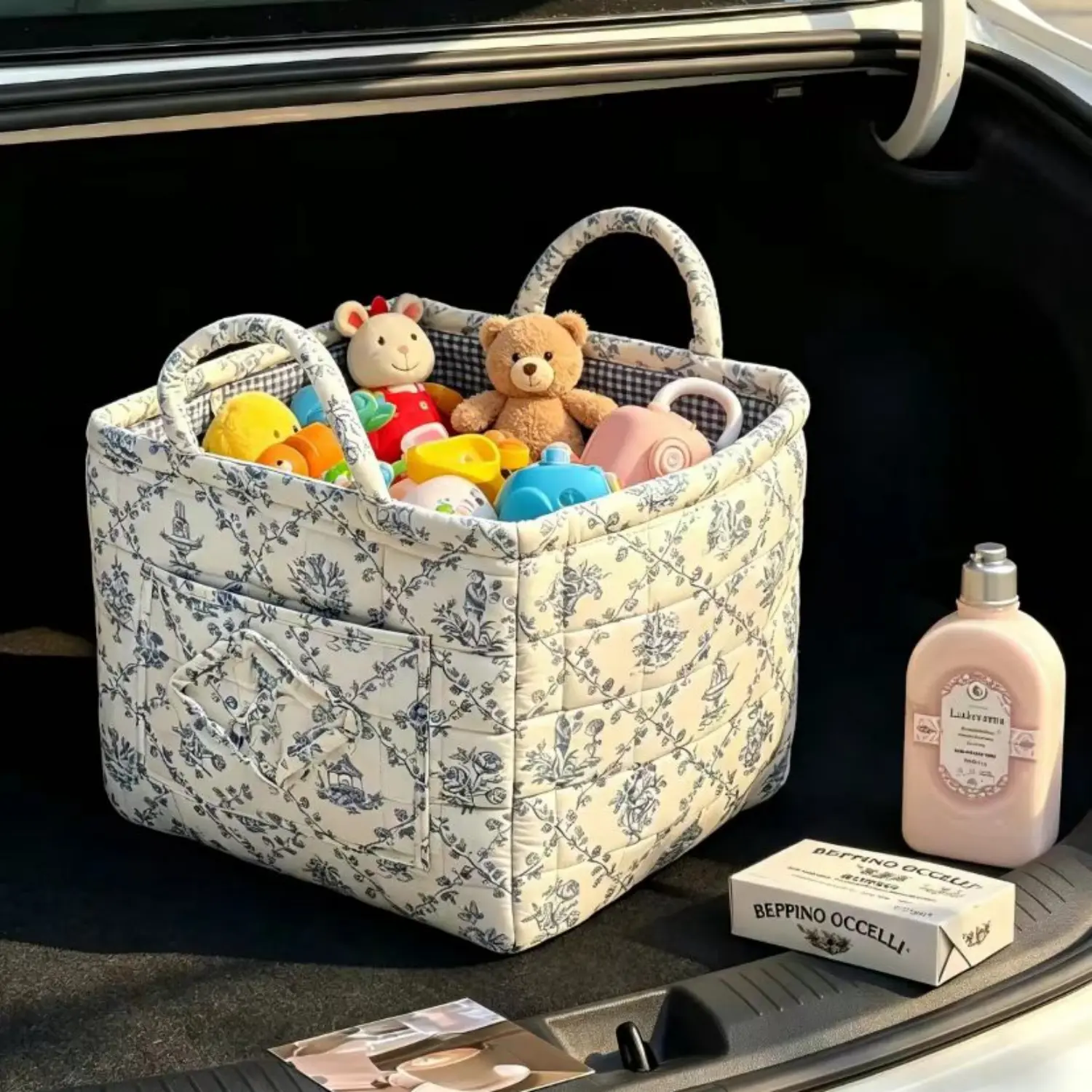 Stylish, lightweight storage box with a carry handle and foldable design—sweet, fresh aesthetic suitable for home, picnics, shopping, snack baskets, and an essential household item.