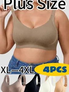 Spring Refresh  [4-Pack] XL-4XL Plus Size Seamless Bra, Cloud-Soft Wireless Support Bralette, Full Coverage for Curvy Shapes, Everyday Comfort, Supportive Bra, Wireless Seamless Bras, Wirefree Bra