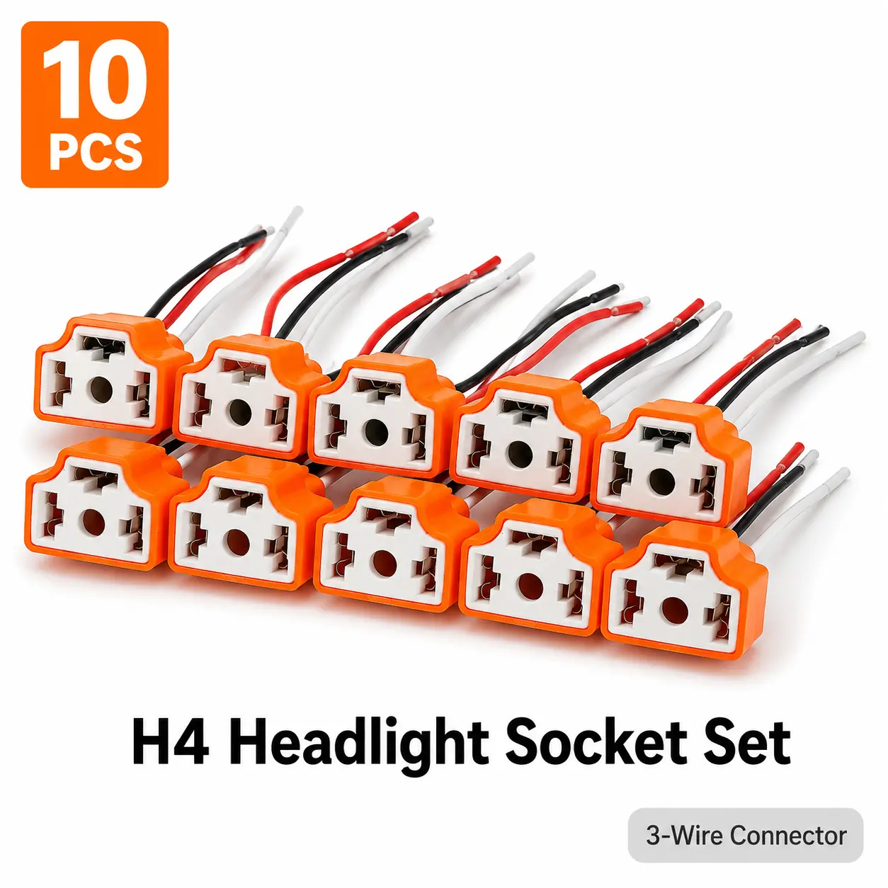 10PCS Plastic H4 Headlight Socket Connectors, 3-Wire Pigtail H4/9003/HB2 Bulb Plug Harness for Cars Headlight Repair, Trucks