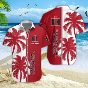International Harvester Hawaiian Shirt, Classic Farming Aloha Shirt, Vintage Tractor Button Down, Custom Name Option, Unisex S–5XL