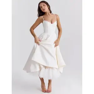 Elegant A-line Backless Sexy Midi Dress For Women Fashion Spaghetti Strap Sleeveless Loose Club Party Sexy Dress New Formal Womenswear