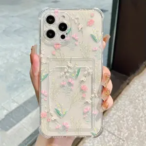 Dainty Mini Floral Clear Card Holder Phone Case |   Shockproof for iPhone 11-17 Pro Max/Pro/Plus