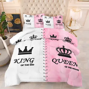 King and Queen Crown Quilt Set, Soft Bedding Sets, Includes 1 Bed Blanket and 1 or 2 Pillowcases Without Pillows, Soft Bedroom Decor for Kids and Adults