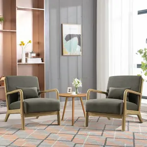 [SpringStatements] EBELLO Modern Accent Chair With Wooden Legs And One Pillow, Easy Assembly, ComfyFabric Living Room Chairs
