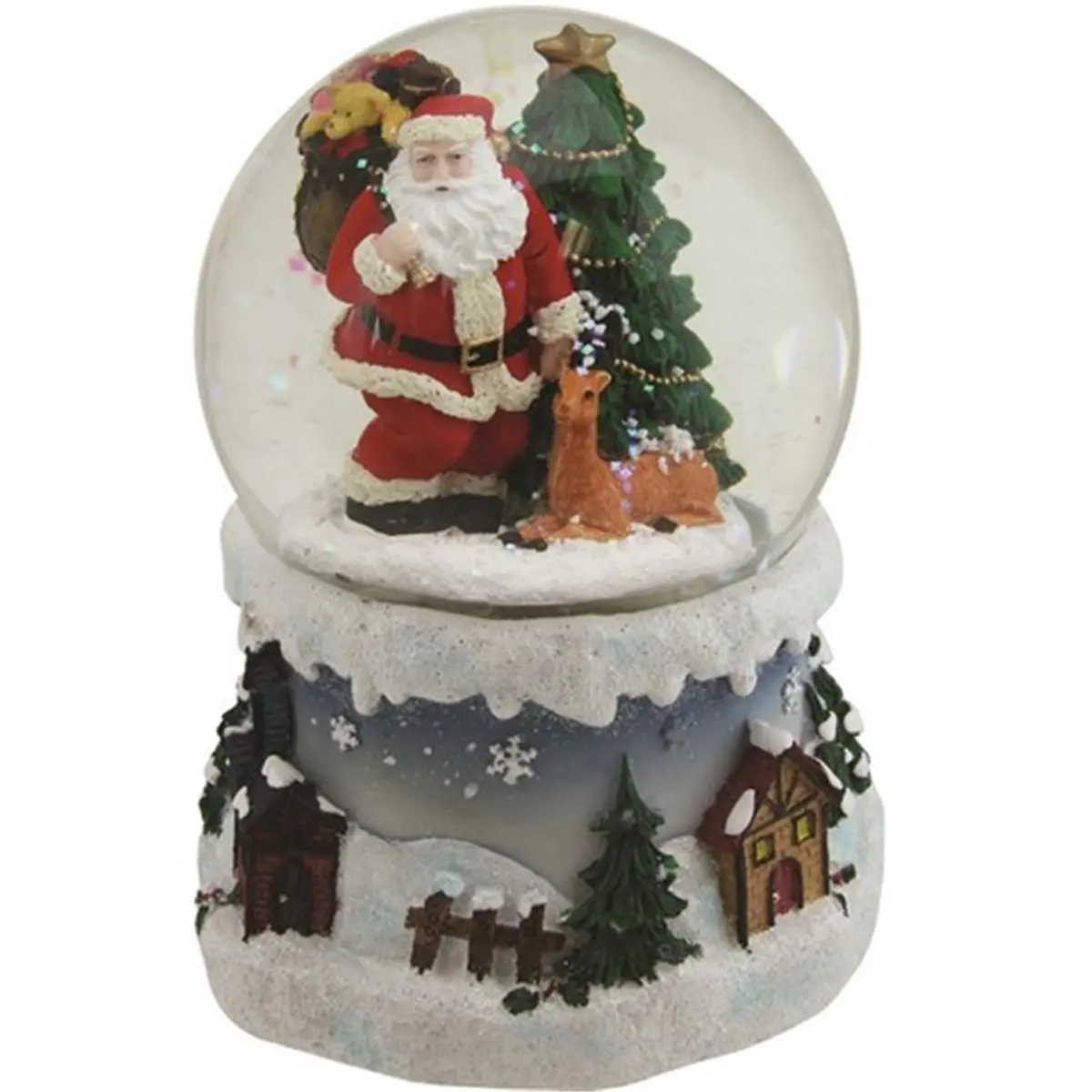 212 MAIN 5.5 in. Glass Christmas Globe Glitterdome - Winter Scene with Santa Claus, Gift Sack, Christmas Tree, Reindeer - Musical Jolly Holiday Decor, Miniature Indoor Home Ornament, Jolly Christmas Decor