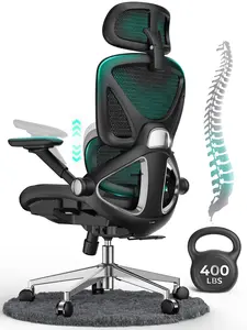 CAPOT Ergonomic Mesh Office Chair, Adjustable Lumbar High Back Desk Chair 400lbs, 4D Flip-up Arms, 3-Level Tilt Backrest, 3D Headrest, PU Wheels, Swivel Rolling Computer Chair for Long Desk Work