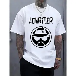Men's Casual Graphic Tee - Short Sleeve Crew Neck Tee with "LOWRIDER" Print, Summer Outdoor Streetwear, White Machine Washable, Casual Outfit |     Casual Style Shirts |     Machine Washable Tops, T-Shirts